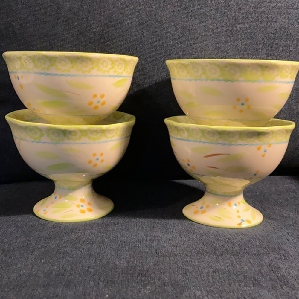 Set of 4 hand painted ceramic  pedestal dessert bowls